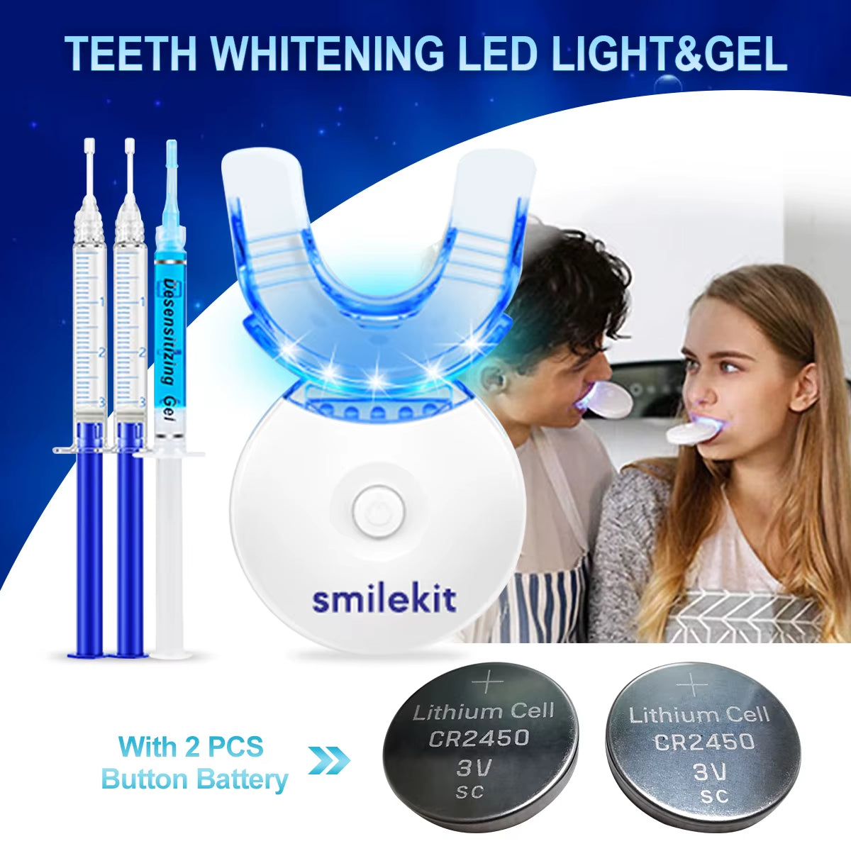Teeth Whitening Kit - 5X LED Light Tooth Whitener with 35% Carbamide Peroxide, Mouth Trays, 3 Remineralizing Gel and Tray Case
